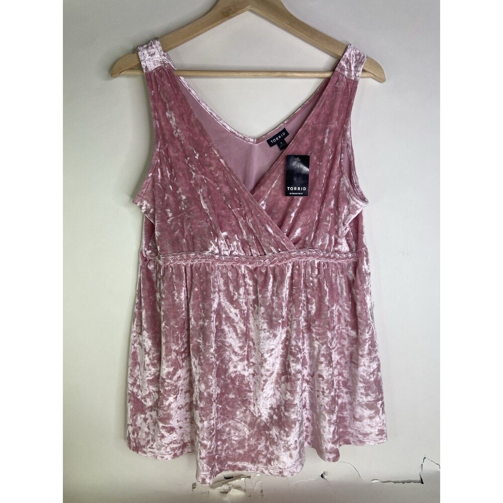 Torrid Womens Pink Velvet Surplice Babydoll Sleeveless Top Plus Size L 12 0X
